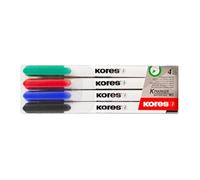 Kores - K-Marker : Marqueurs de couleur pour tableau blanc à pointe fine, effaçable à sec et à encre à faible odeur, fournitures scolaires et de bureau, lot de 4 couleurs assorties