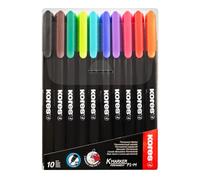 Kores - K-Marker P1 : Marqueurs permanents de couleur, pointe fine en fibre, encre résistante à l'eau et à faible odeur, pour toutes les surfaces, lot de 10 couleurs assorties