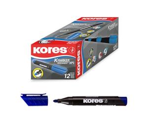 Kores - K-Marker XP1 : Marqueur permanent bleu, pointe ronde, encre imperméable à l'eau et à faible odeur, pour toutes les surfaces, paquet de 12 pièces