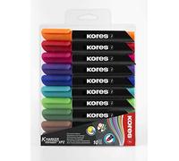 Kores - K-Marker XP2 : Marqueur permanent de couleur, pointe biseautée, encre imperméable et à faible odeur, pour toutes les surfaces, lot de 10 couleurs assorties