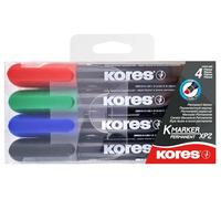 Kores - K-Marker XP2 : Marqueur Permanent de Couleur, Pointe Biseautée, Encre Imperméable et à Faible Odeur, pour Toutes les Surfaces, Paquet de 4 Couleurs Assorties