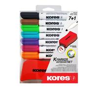 Kores-K-Marker XW1 : Marqueurs de couleur pour tableau blanc à pointe ronde, effaçable à sec et à faible odeur, fournitures scolaires et de bureau, lot de 7 couleurs assorties et 1 effaceur magnétique