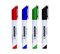 Kores - K-Marker XW2 : Marqueurs de Couleur pour Tableau Blanc avec Pointe Biseautée, Effaçable à Sec et Encre à Faible Odeur, Fournitures Scolaires et de Bureau, Paquet de 4 Couleurs Assorties
