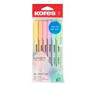 Kores - K0R-M : Stylos à Bille aux Couleurs Pastel, Pointe Moyenne 1 mm, Encre Bleue Semi-Gel pour une Écriture Douce, Forme Triangulaire Ergonomique, Fournitures Scolaires et de Bureau, Lot de 6
