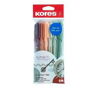 Kores - K0R-M : Stylos à bille avec encre semi-gel BLEUE au design vintage, pointe moyenne 1 mm Biro pour une écriture douce, forme triangulaire ergonomique, pack de 6