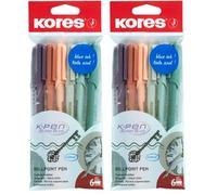 Kores - K0R-M : Stylos à bille avec encre semi-gel BLEUE au design vintage, pointe moyenne 1 mm Biro pour une écriture douce, forme triangulaire ergonomique, pack de 6 (Lot de 2)