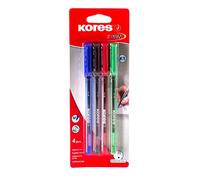 Kores - K1 : Stylo à Bille de Couleur, Stylo à Bille 1 mm à Pointe Moyenne avec Encre Anti-Salissure pour une Écriture Douce, Forme Triangulaire Ergonomique, Paquet de 4 Couleurs Assorties
