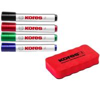 Kores Kit De Marqueurs Pointe Ogive Pour Tableau Blanc, 4 Marqueurs + Effaceur
