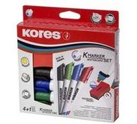 Kores Marqueurs tableau blanc K-Marker XW2 – Pointe biseautée, faible odeur, 4 couleurs + effaceur