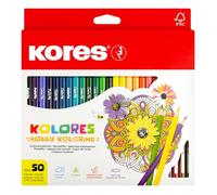 Kores - Kolores : 50 Crayons de couleur pour enfants, débutants et adultes, à mine tendre et forme triangulaire, fournitures scolaires, lot de 50 couleurs assorties.