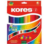 Crayons de couleur triangulaires Kores "DUO", étui carton de 24 pièces + taille-crayon