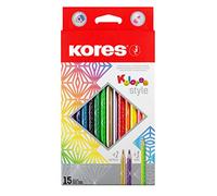 Kores - Kolores Style : 15 Crayons de Couleur Pour Enfants, Débutants et Adultes, Teintes Métalliques et Néon pour Papier Blanc, Foncé et de Bricolage, Paquet de 15 Couleurs Assorties