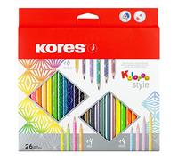 Kores - Kolores Style : 26 Crayons de Couleur pour Enfants et Adultes, Teintes Métalliques et Néon pour Papier Blanc, Foncé et de Bricolage, Fournitures Scolaires, Paquet de 26 Couleurs Assorties