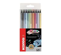 Kores - Kolores Style Metallique: 12 crayons de couleurs fabriqués du bois noir, pour enfants, élèves et adultes, set de 12 couleurs métalliques assorties