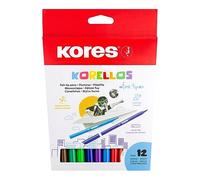 Kores - Korellos : 12 Feutres de Couleur pour Enfants et Adultes à Pointe Fine, Lavables et Durables, Fournitures Scolaires, Paquet de 12 Couleurs Assorties