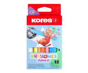 Kores - Krayones : 12 Crayons de Cire, Format Jumbo et Forme Triangulaire Ergonomique, Non Toxiques et Adaptés aux Enfants, pour l'École et les Loisirs Créatifs, Paquet de 12 Couleurs Assorties