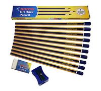 Kores Lot de 10 crayons HB graphite foncés, taille-crayons en bois, taille-crayon, gomme, lot en vrac de crayons HB en bois pour fournitures scolaires pour enseignants, écrire dessiner des croquis