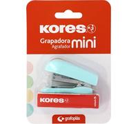Kores - Mini agrafeuse bleue douce + 1000 agrafes 24/6, compatible avec 26/6, capacité 12 feuilles papier 80 g, 6 x 4,5 x 3 cm, distance agrafée 17 mm, idéal comme matériel de bureau, parfait pour