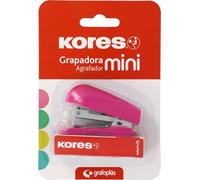 Kores - Mini Agrafeuse Fuchsia + 1000 Agrafes 24/6, Compatible avec 26/6, Capacité 12 Feuilles Papier 80g, 6x4,5x3cm, Distance d'Agrafage 17mm, Idéal comme Matériel de Bureau, Parfait pour Trousse