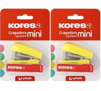 Kores - Mini agrafeuse jaune + 1 000 agrafes 24/6, compatible avec 26/6, capacité 12 feuilles papier 80 g, 6 x 4,5 x 3 cm, distance agrafée 17 mm, idéal comme matériel de bureau, parfait pour trousse