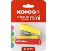 Kores - Mini agrafeuse jaune + 1 000 agrafes 24/6, compatible avec 26/6, capacité 12 feuilles papier 80 g, 6 x 4,5 x 3 cm, distance agrafée 17 mm, idéal comme matériel de bureau, parfait pour trousse