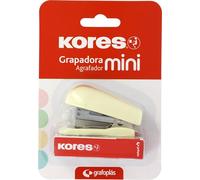 Kores - Mini agrafeuse jaune doux + 1000 agrafes 24/6, compatible avec 26/6, taille compacte 6 x 4,5 x 3 cm, capacité 12 feuilles papier 80 g, distance agrafée 17 mm, idéale comme matériel de bureau
