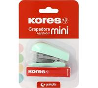 Kores - Mini agrafeuse Mint Soft + 1000 agrafes 24/6, compatible avec 26/6, capacité 12 feuilles papier 80 g, 6 x 4,5 x 3 cm, distance agrafée 17 mm, idéal comme matériel de bureau, parfait pour