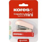 Kores - Mini agrafeuse rose souple + 1000 agrafes 24/6, compatible avec 26/6, capacité 12 feuilles papier 80 g, 6 x 4,5 x 3 cm, distance agrafée 17 mm, idéale comme matériel de bureau, parfait pour