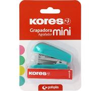 Kores - Mini agrafeuse turquoise + 1000 agrafes 24/6, compatible avec 26/6, capacité 12 feuilles papier 80 g, 6 x 4,5 x 3 cm, distance agrafée 17 mm, idéal comme matériel de bureau, parfait pour