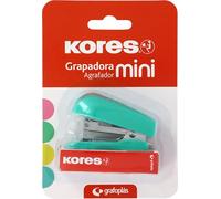 Kores - Mini agrafeuse verte menthe + 1000 agrafes 24/6, compatible avec 26/6, taille compacte 6 x 4,5 x 3 cm, capacité 12 feuilles papier 80 g, idéal comme matériel de bureau, parfait pour trousse