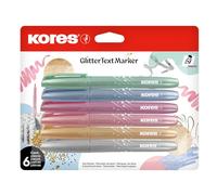 Kores - Set de surligneurs pailletés (6 pièces) - Séchage rapide - Encre résistante aux bavures - Pointe biseautée - Convient à tous types de papier - Largeur de trait 1 à 4 mm - Lot de 6