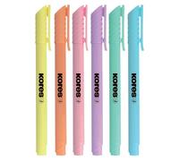 Kores Surligneurs High Liner – Pastel fins, encre à base d'eau – 6 couleurs assorties