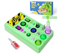 Korffe Montessori Busy Board en Bois 3 en 1 Jouet sensoriel pour Tout-Petits avec Interrupteur Lumineux LED Outils de pêche magnétique Jeu Montessori Jouet à partir de 1 an