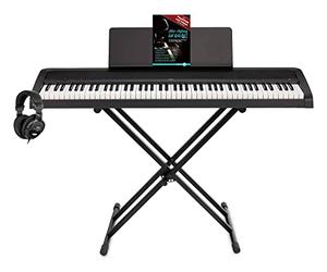 Korg B2 BK Piano numérique (piano numérique 88 touches, support de clavier X, écouteurs, pédale amortissante, bloc d'alimentation et école de piano) Noir
