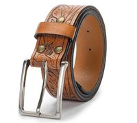 KorhLeoh Ceinture de Cowboy en Cuir Occidental pour Hommes et Femmes - Boucle Gravée Florale Longhorn Texas (Taille 91-104cm), Marron avec Boucle à Épingle