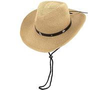 KorhLeoh Chapeau de cowboy en paille occidentale pour enfant - Chapeau de cow-boy d'été pour la plage - Chapeau de soleil pour bébé garçon, kaki, 2-4 ans