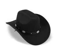 KorhLeoh Chapeau de cowboy western noir en feutre pour femme et homme à large bord Panama Fedora, b-noir, M