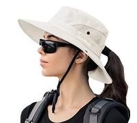 Korhleoh Chapeau de soleil pour femme Protection UV Chapeau de pêche à tête de plage d'été de plage à coda de cheval Safari Booney Bucket Hat, beige, Medium