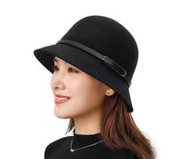 KorhLeoh Chapeau Melon pour Femmes, Chapeau Seau en Laine Noire, Chapeau Chaud d’Hiver Vintage des années 1920, Chapeau Cloche