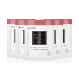 KORIKA FermentBeauty Set of 5 Anti-wrinkle Face Sheet Masks with Fermented Wine and Hyaluronic Acid Coffret de masques pour le visage à prix réduit