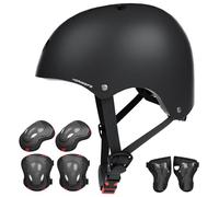 KORIMEFA Casque Vélo Enfant Set de Protection Roller pour Enfants Filles Garçons 3-13 Ans Casque Réglable Coudières Genouillère Protège-Poignets Protection Trottinette Skateboard (Black, M)