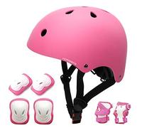 KORIMEFA Casque Vélo Enfant Set de Protection Roller pour Enfants Filles Garçons 3-13 Ans Casque Réglable Coudières Genouillère Protège-Poignets Protection Trottinette Skateboard (Pink, M)