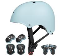 KORIMEFA Casque Vélo Enfant Set de Protection Roller pour Enfants Filles Garçons 3-13 Ans Casque Réglable Coudières Genouillère Protège-Poignets Protection Trottinette Skateboard (Bleu Clair, M)