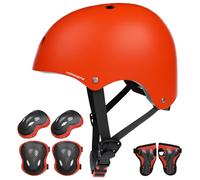 KORIMEFA Casque Vélo Enfant Set de Protection Roller pour Enfants Filles Garçons 3-13 Ans Casque Réglable Coudières Genouillère Protège-Poignets Protection Trottinette Skateboard (Rouge)