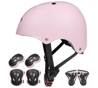 KORIMEFA Casque Vélo Enfant Set de Protection Roller pour Enfants Filles Garçons 3-13 Ans Casque Réglable Coudières Genouillère Protège-Poignets Protection Trottinette Skateboard (Rose Clair, S)