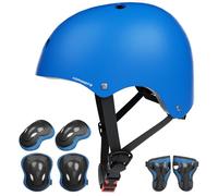 KORIMEFA Casque Vélo Enfant Set de Protection Roller pour Enfants Filles Garçons 3-13 Ans Casque Réglable Coudières Genouillère Protège-Poignets Protection Trottinette Skateboard (Bleu)