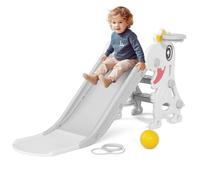 KORIMEFA Toboggan pour bébé d'escalade intérieur/extérieur pour Enfants de 18 à 36 Mois avec Panier de Basket et Anneau de Lancer Design Dinosaure Jouets (Blanc)