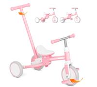 KORIMEFA Triciclo Evolutivo de Bebé 5 en 1, Bicicleta Para Niños Desde 1 Año Hasta 3 años Con Barra de Empuje, Asiento Ajustable, Pedales Desmontables (Rosa)