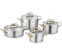 Korkmaz ProLine Set de 8 casseroles à induction Set de casseroles - acier inoxydable, adapté à l'induction, avec couvercle en verre Or A1148