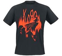 Korn Hopscotch Flame Unisexe T-Shirt Manches Courtes Noir 100% Coton Regular/Coupe Standard